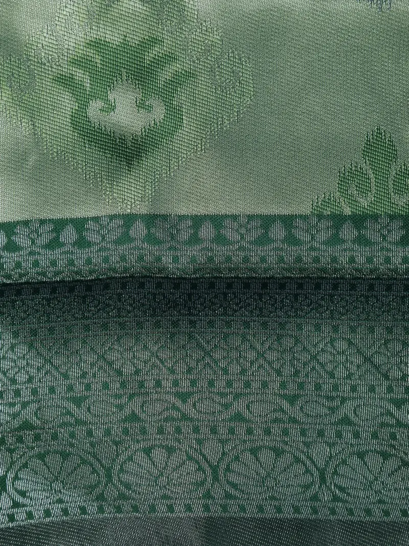 Green And Teal Ikat Design Art Silk Saree With Contrast Embroidered Blouse 2