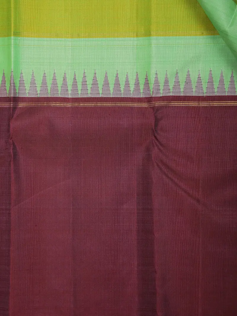 Green And Yellow Stripes Woven Pure Kanchipuram Silk Saree 2