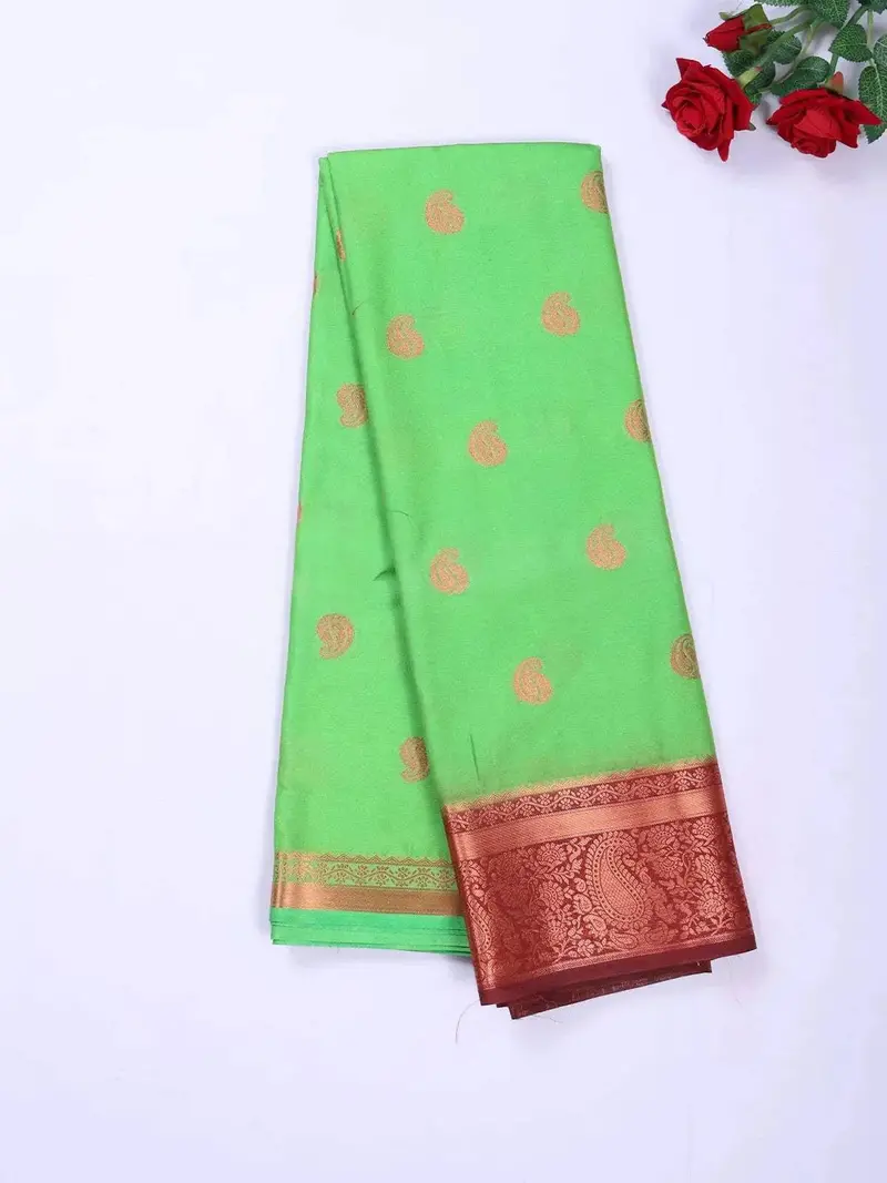 Green Art Silk Saree With Paisley Motif On The Body And Contrast Zari Border 2