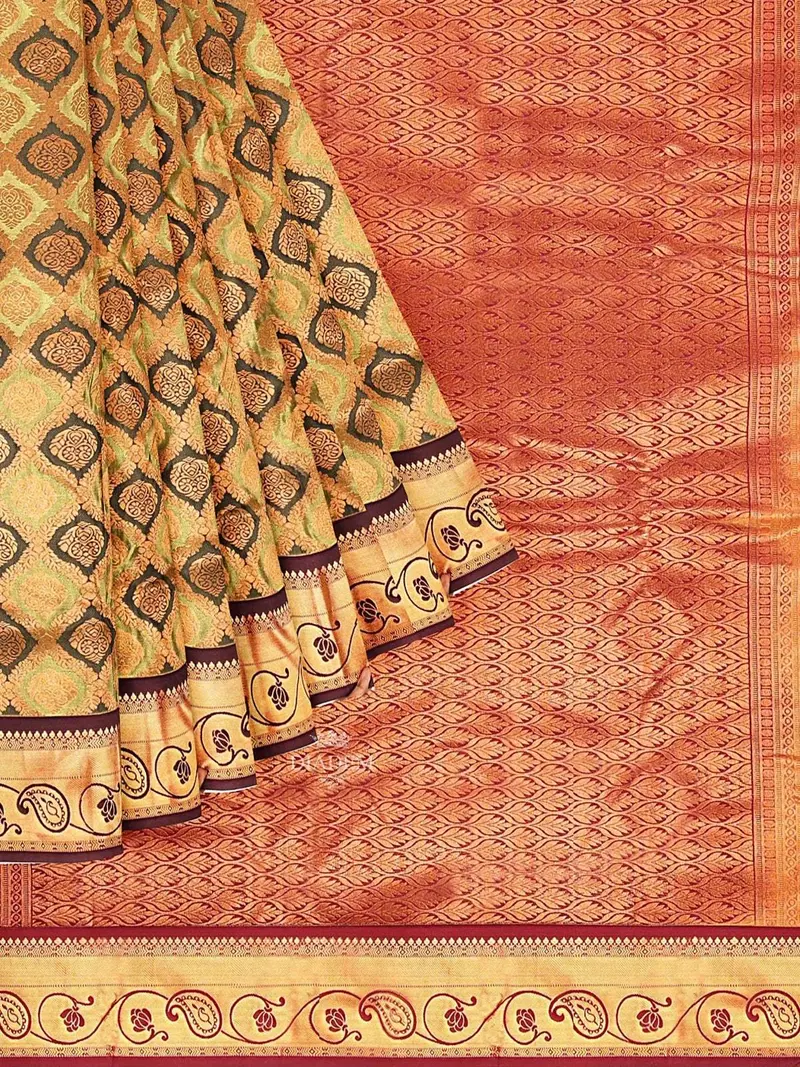 Green Art Silk Saree With Zari Butta On The Body And Contrast Zari Border 1