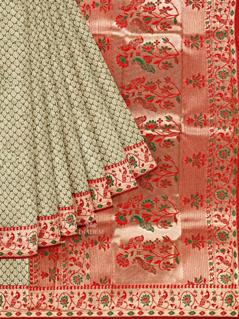 Green Art Silk Saree With Zari Butta On The Body And Floral Designed Border 1