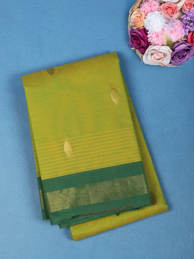 Green Butta Design Pure Cotton Saree 1