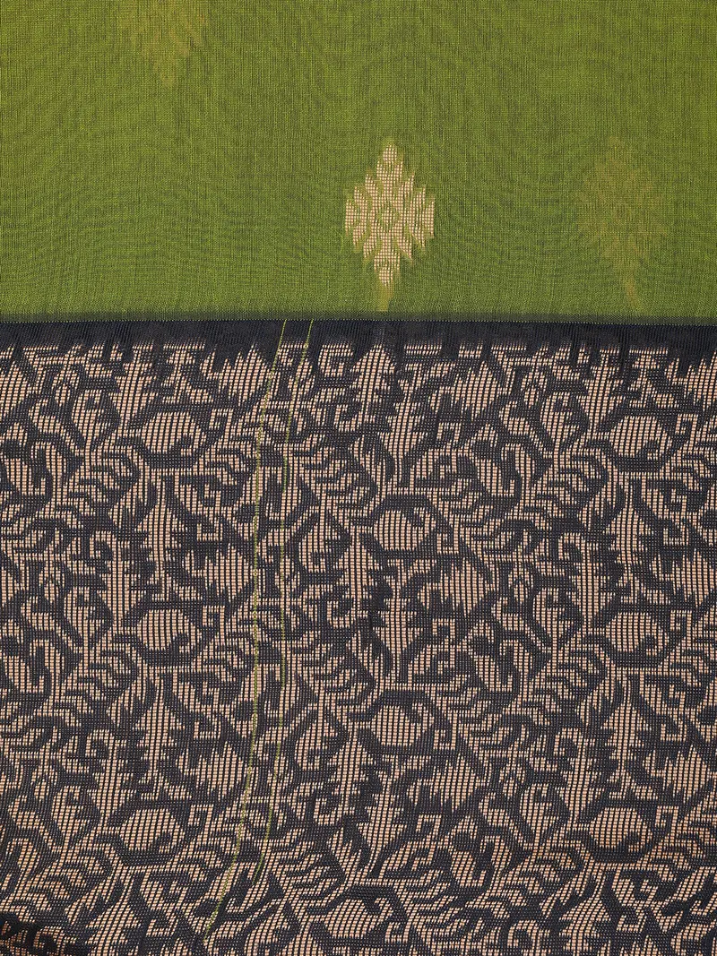 Green Butta Woven Design Cotton Saree With Contrast Border 2