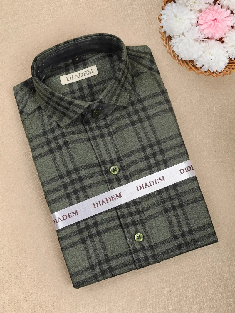 Green Checks Design Cotton Kid's Shirt 1