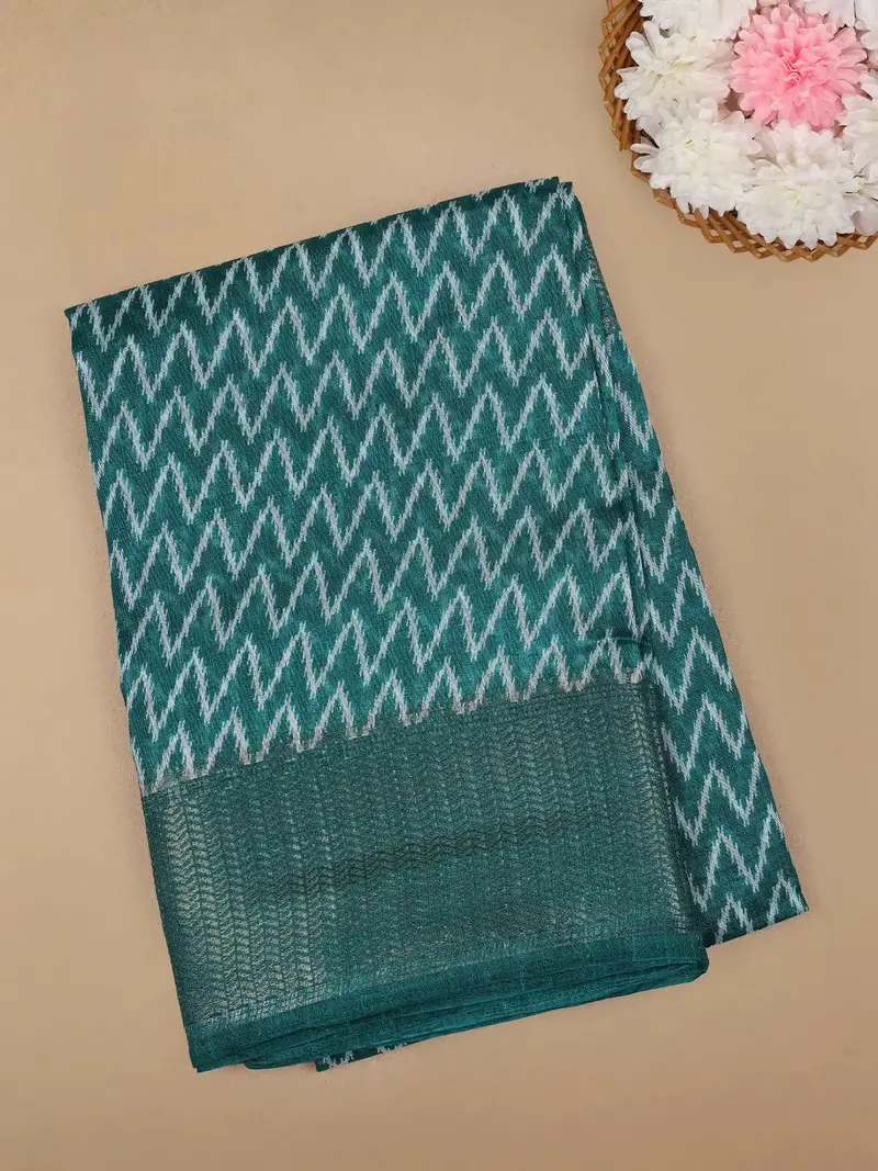 Green Chevron Designed Fancy Cotton Saree 1