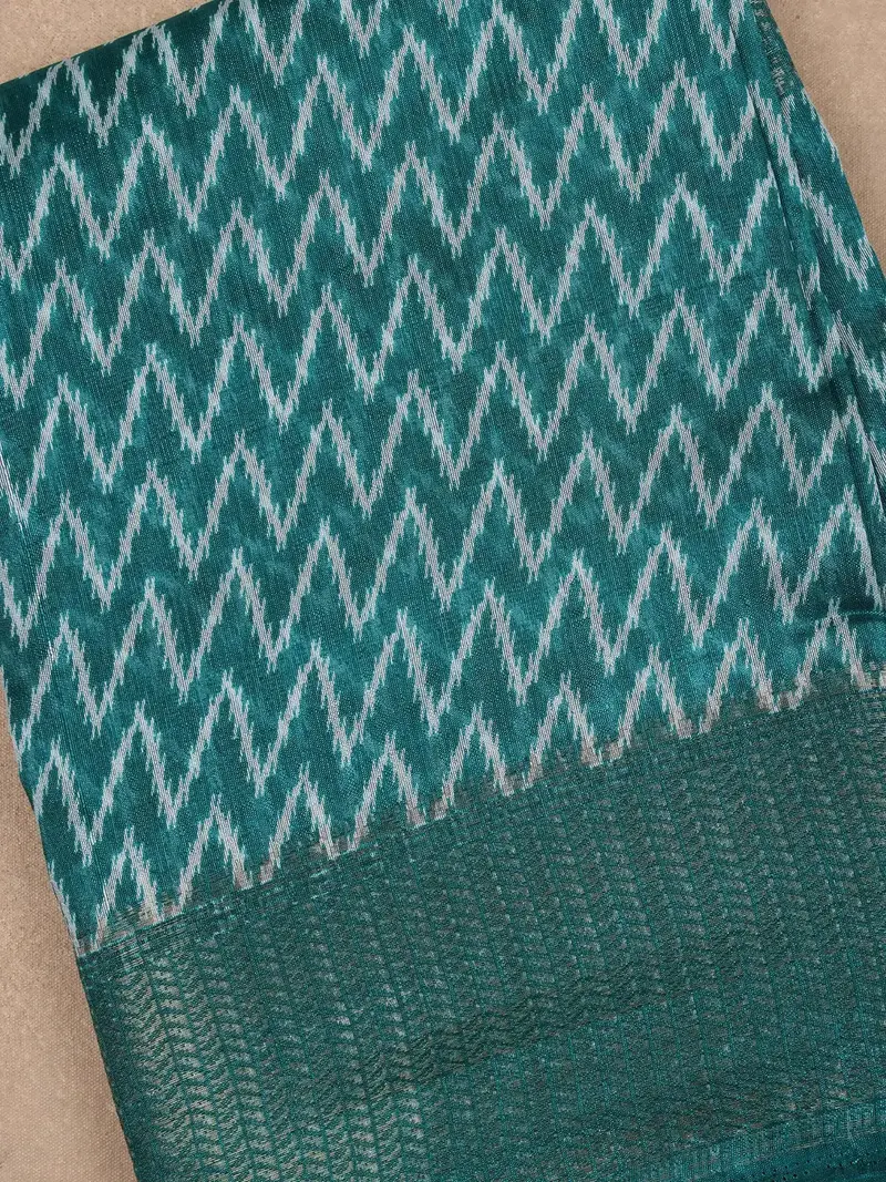 Green Chevron Designed Fancy Cotton Saree 2