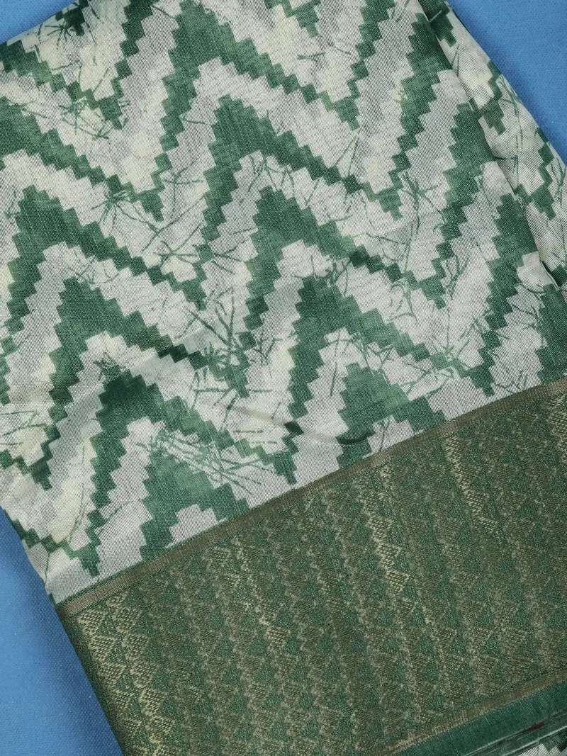 Green Chevron Designed Fancy Cotton Saree 2
