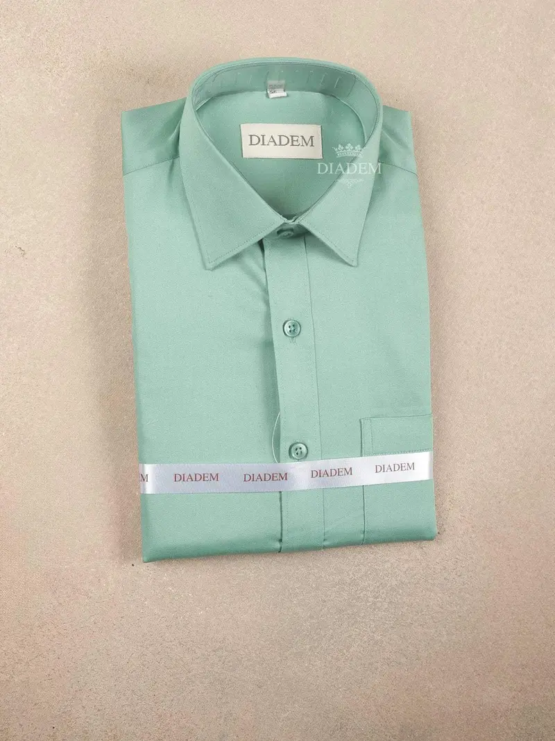 Green Cotton Plain Formal Shirt, Full Sleeve 1