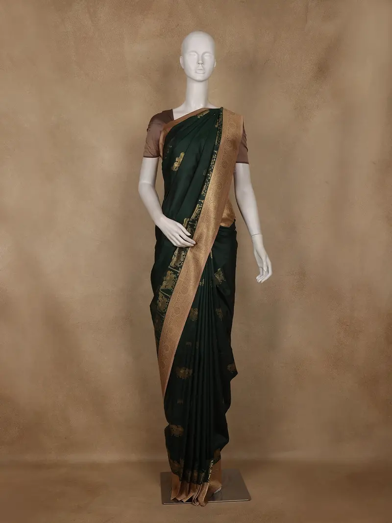 Green Cow Motif Woven Semi Soft Silk Saree 1