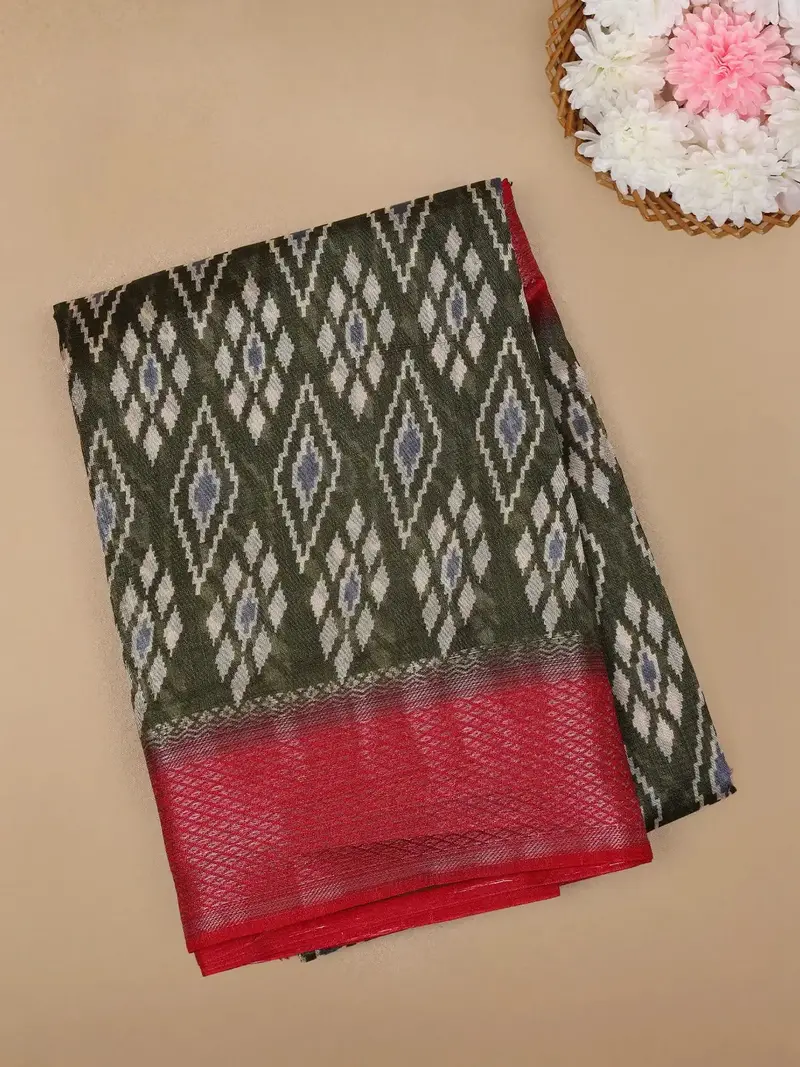 Green Diamond Designed Fancy Cotton Saree 1