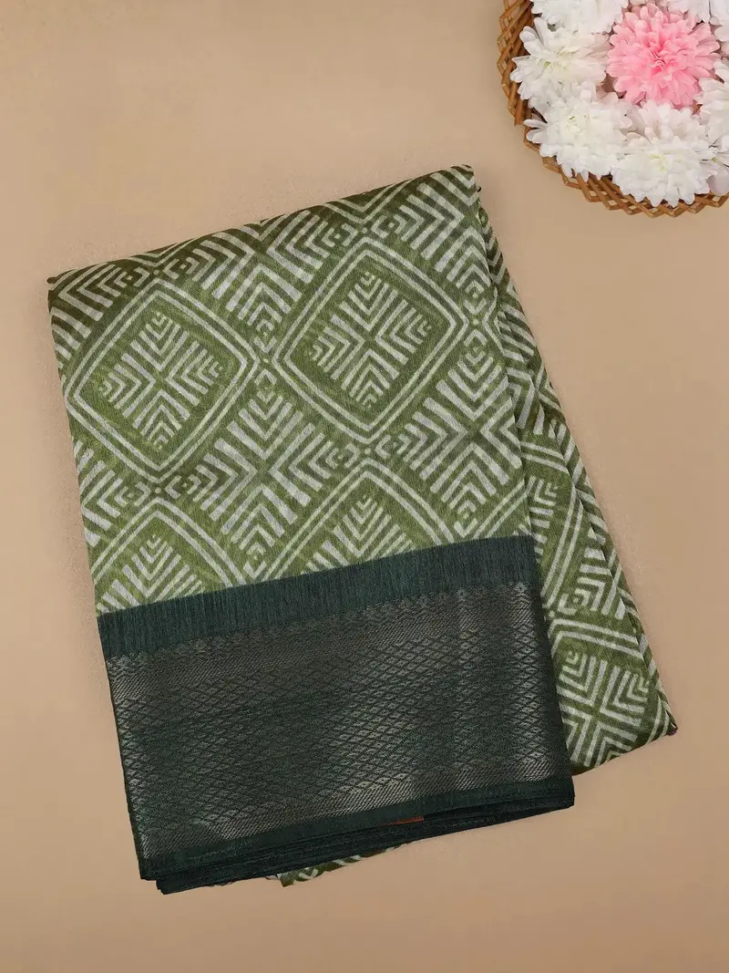 Green Diamond Designed Fancy Cotton Saree 1