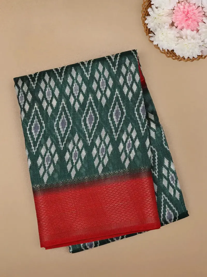 Green Diamond Designed Fancy Cotton Saree 1