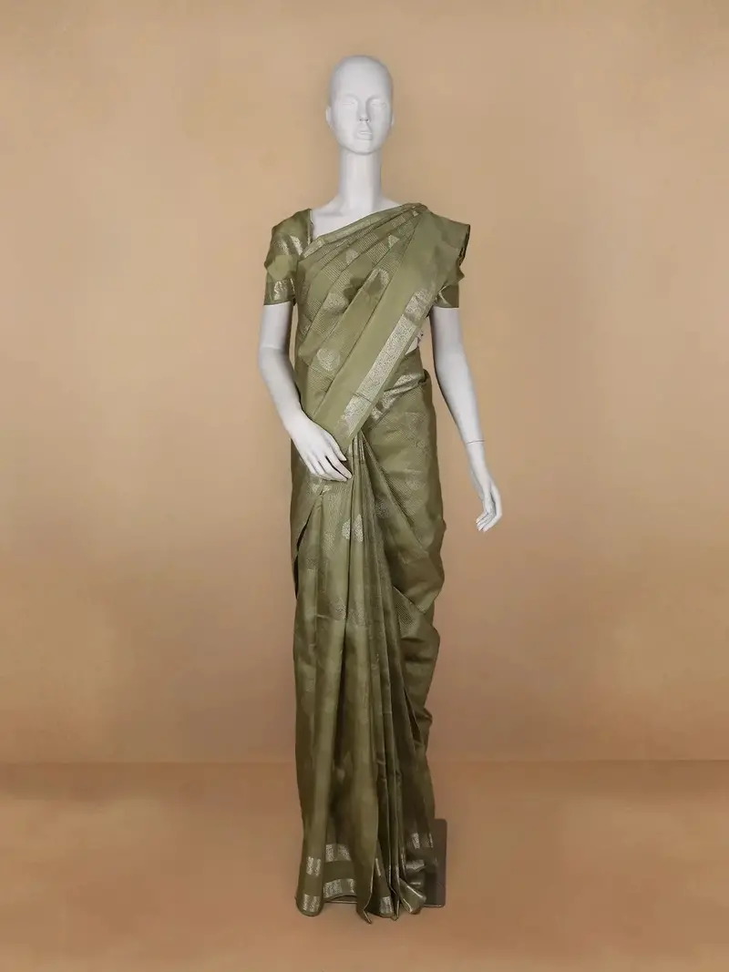 Green Floral And Checks Woven Silk Saree 1