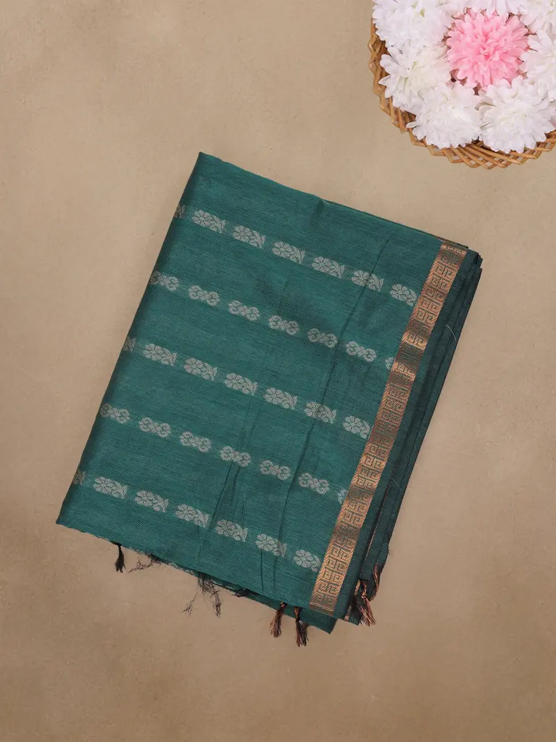 Green Floral Butta Design Cotton Saree 1