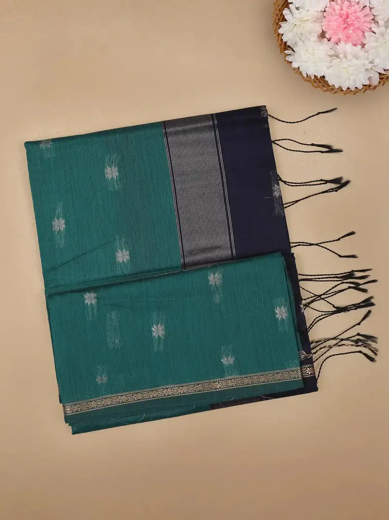 Green Floral Butta Fancy Cotton Saree 1