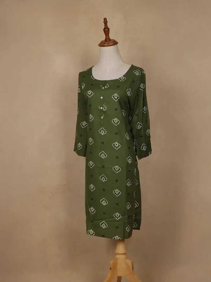 Green Floral Design Print Rayon Kurti 3