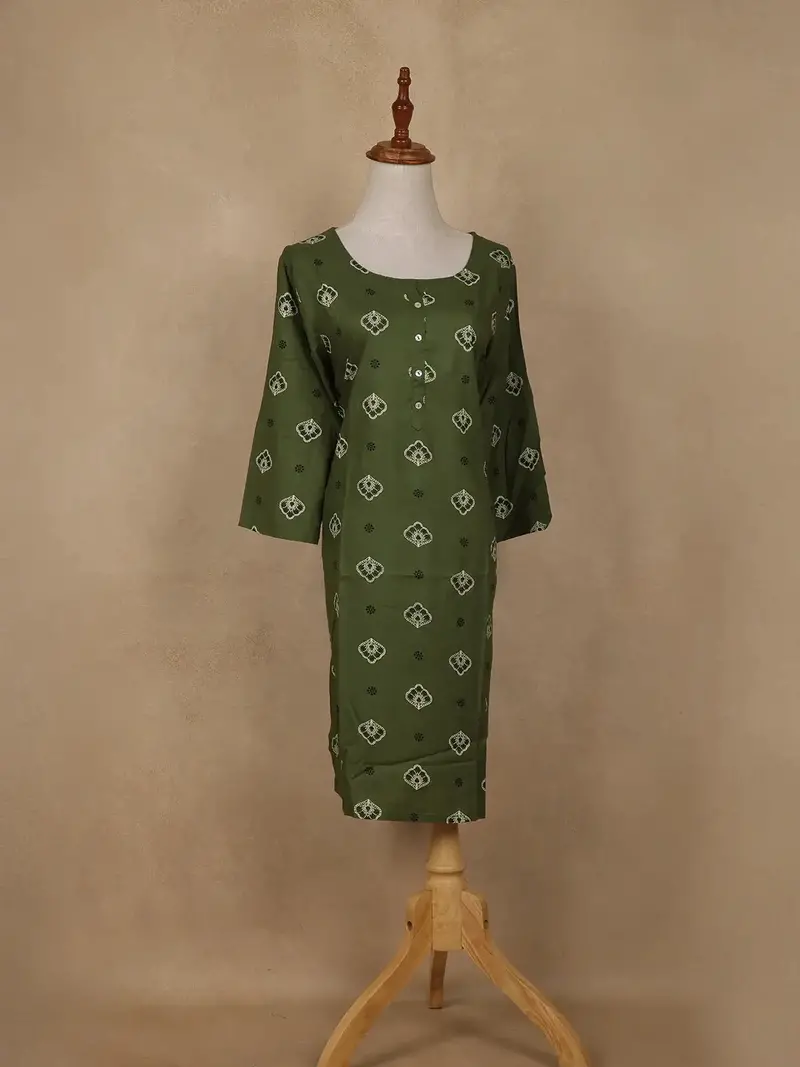 Green Floral Design Print Rayon Kurti 4