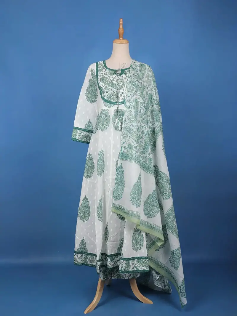 Green Floral Design Printed Cotton Salwar Suit 1