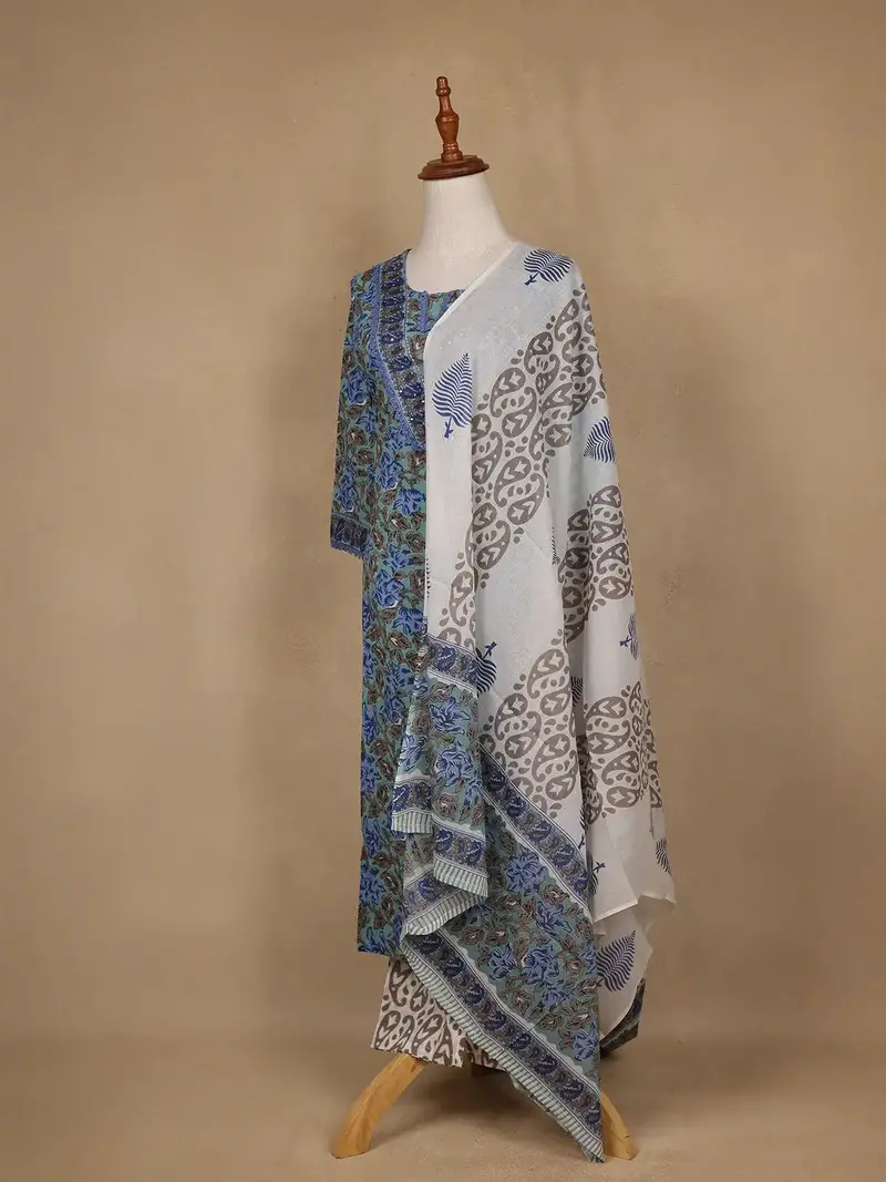 Green Floral Design Printed Cotton Salwar Suit 3
