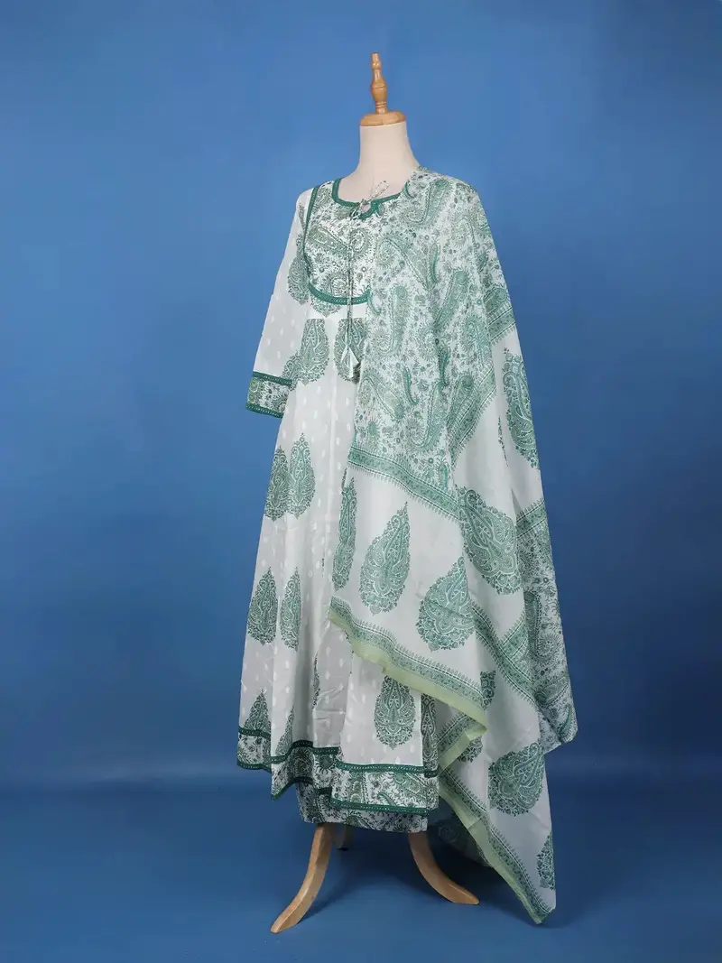 Green Floral Design Printed Cotton Salwar Suit 4