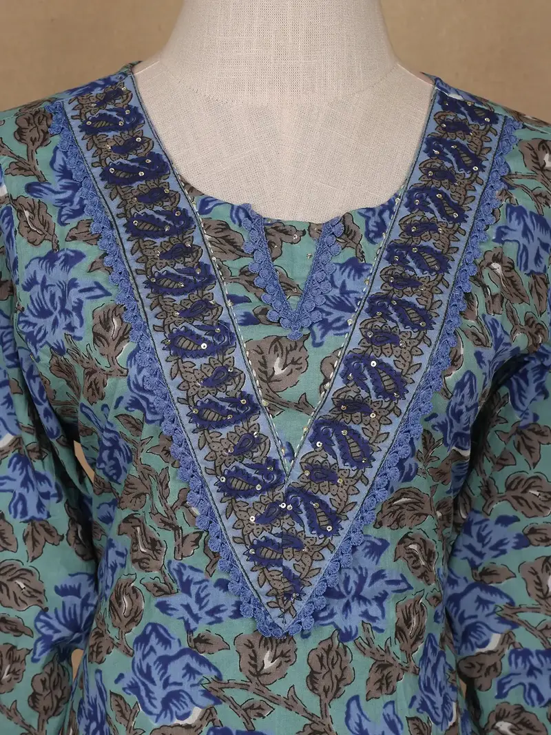 Green Floral Design Printed Cotton Salwar Suit 5