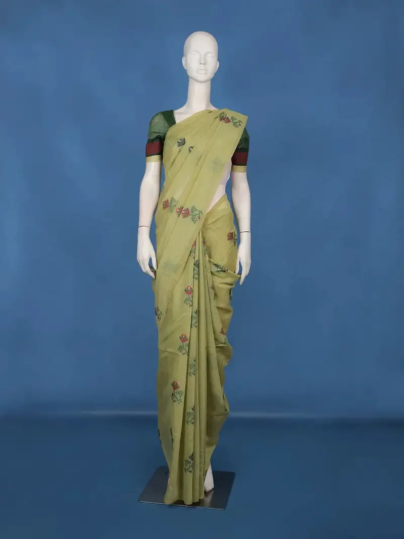 Green Floral Design Pure Cotton Saree 1