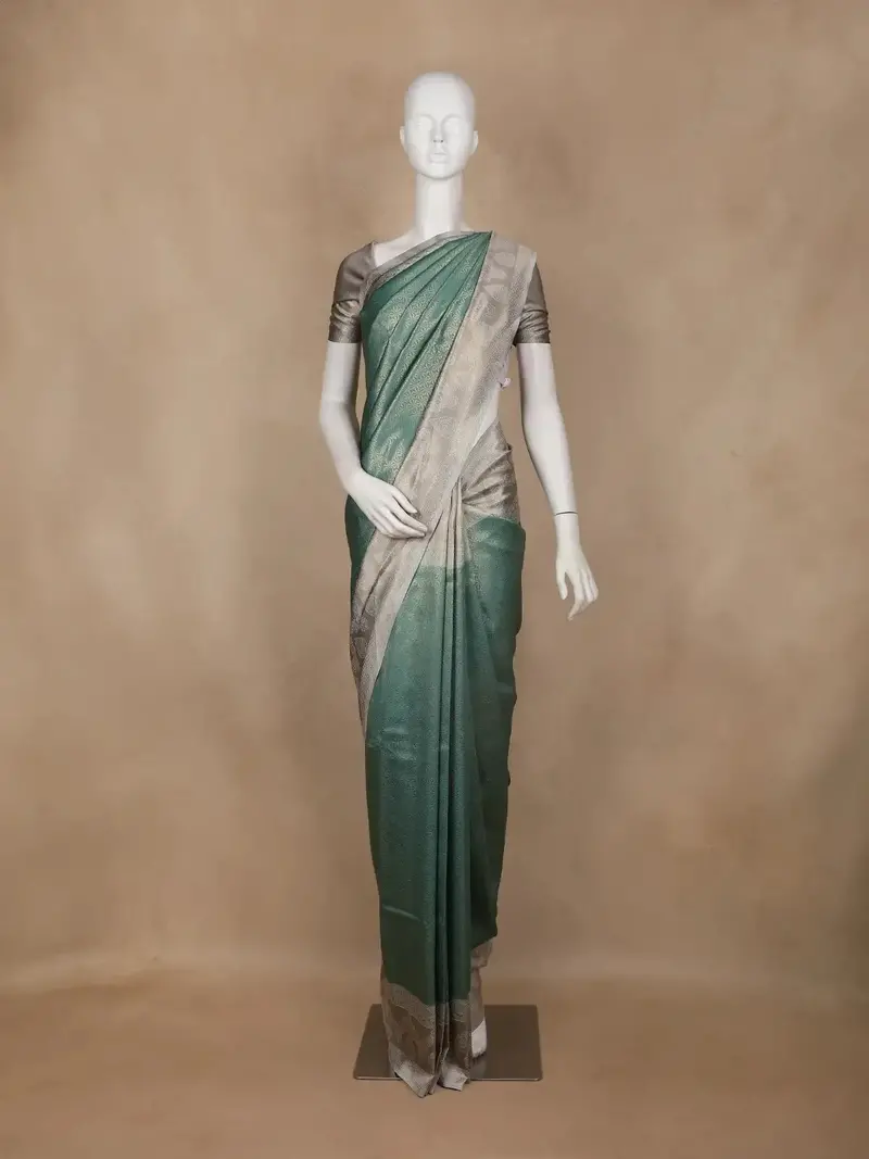 Green Floral Design Semi Silk Saree 1