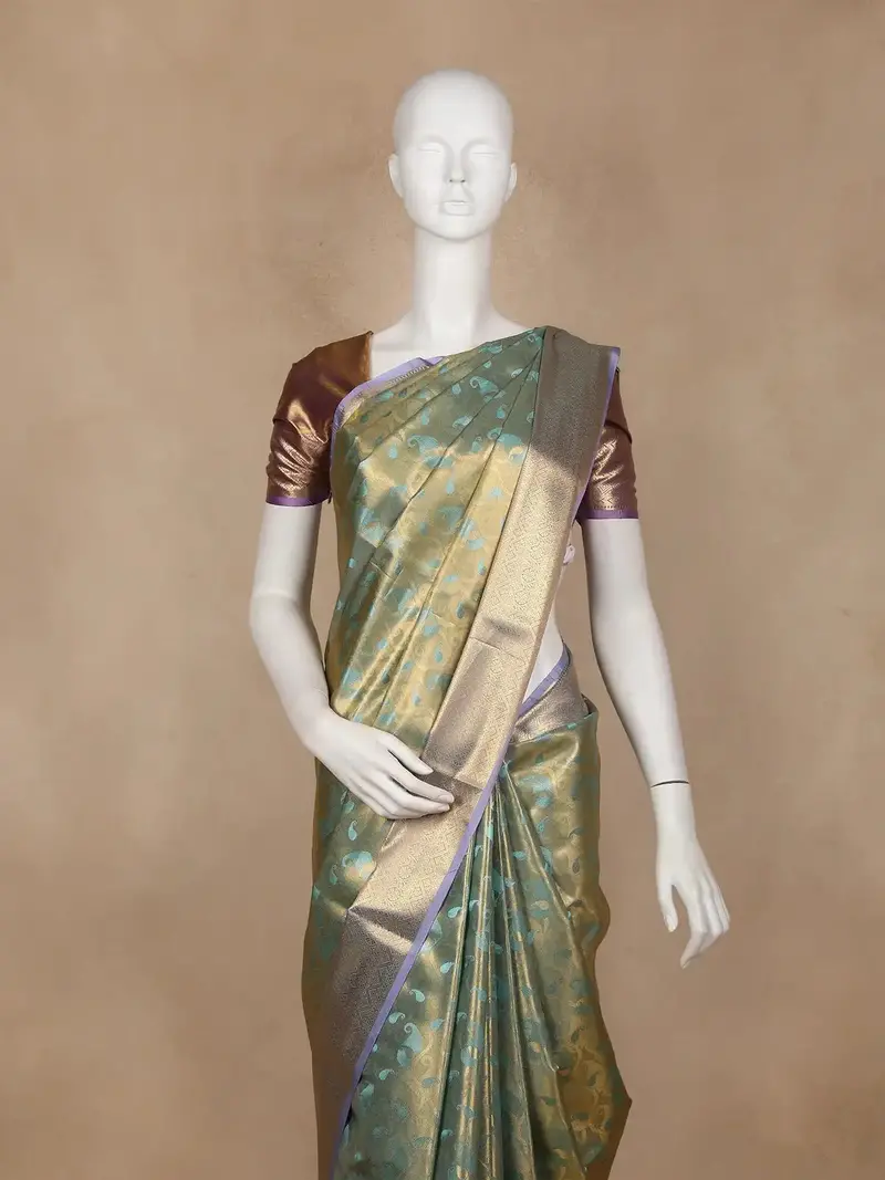 Green Floral Design Semi Tissue Silk Saree 2