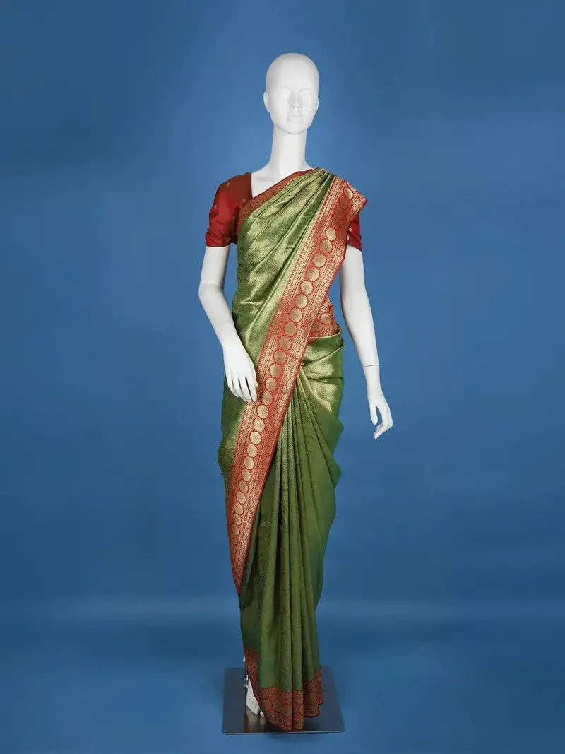 Green Floral Designed Banarasi Silk Saree 1