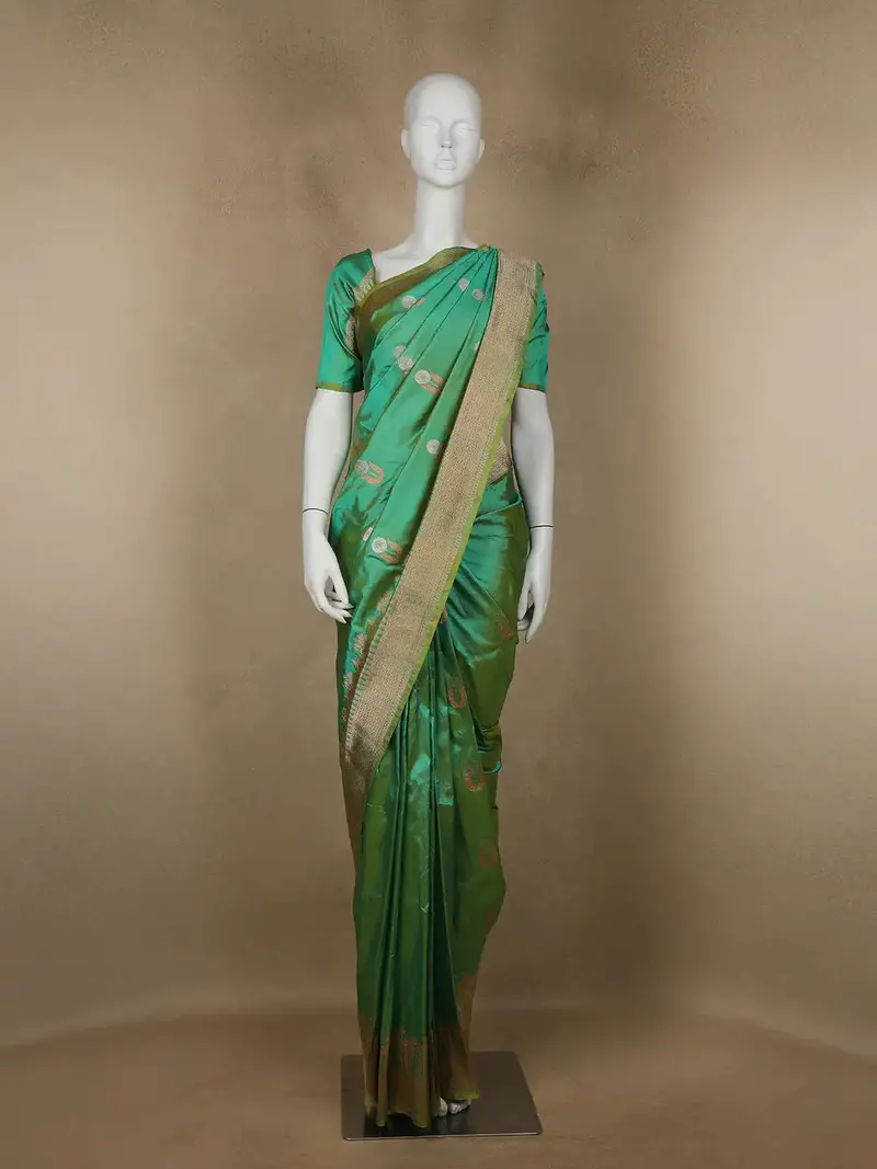 Green Floral Designed Banarasi Silk Saree 1