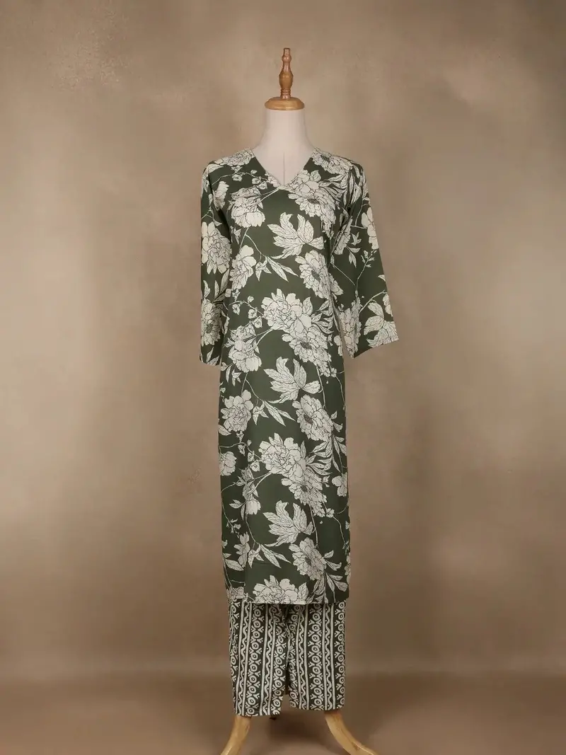 Green Floral Designed Cotton Salwar Suit 1