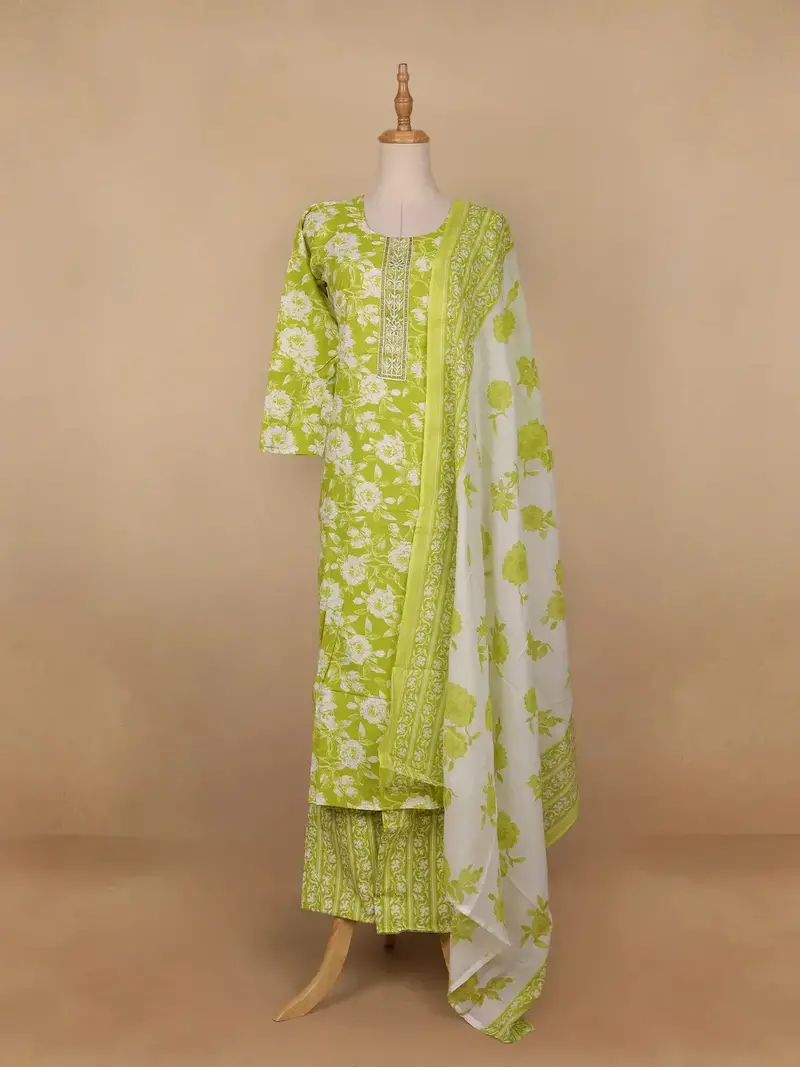 Green Floral Designed Cotton Salwar Suit 1