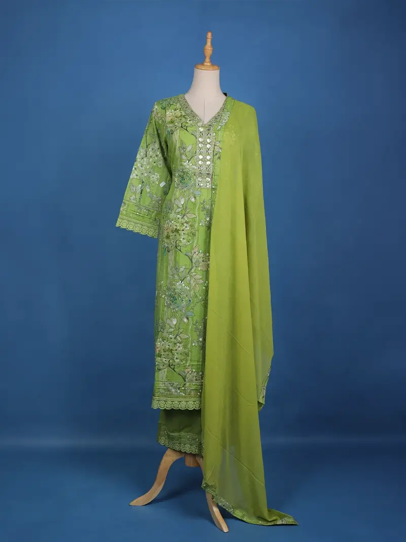 Green Floral Designed Cotton Salwar Suit 1