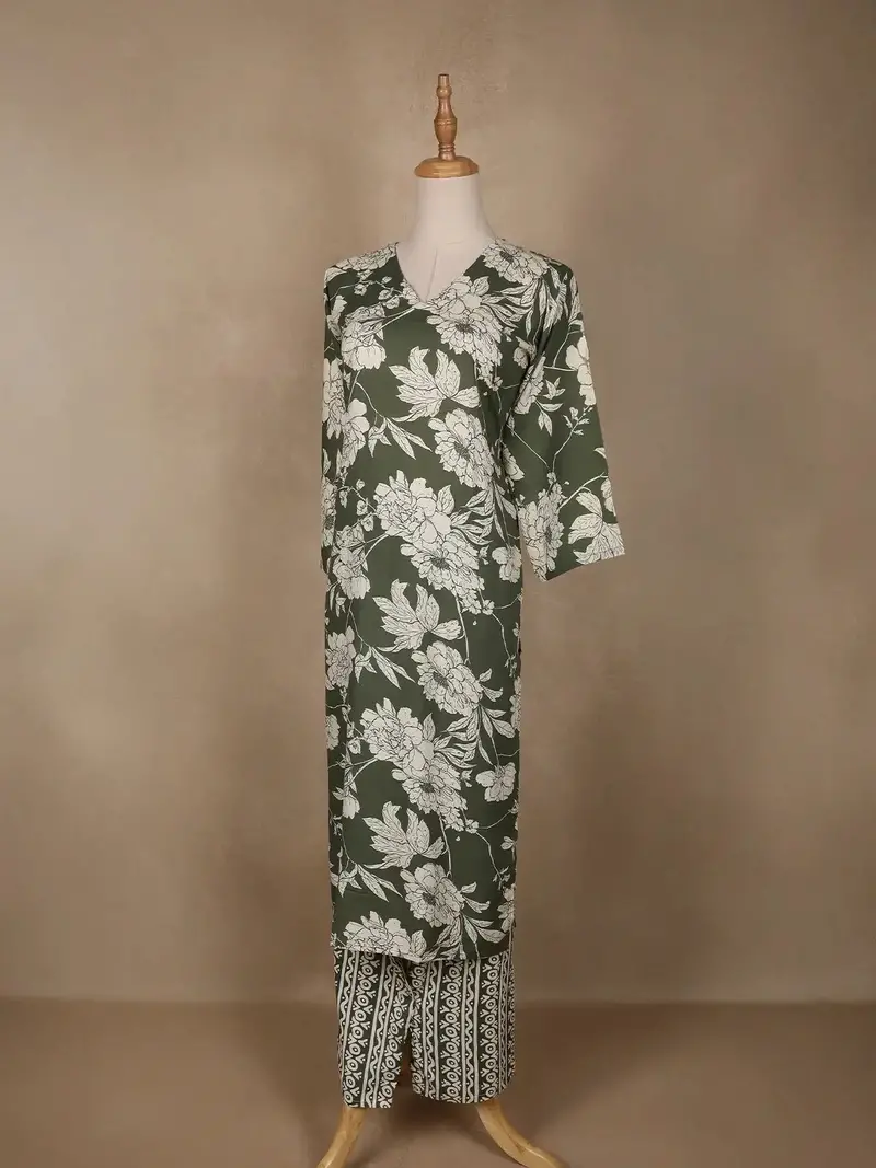 Green Floral Designed Cotton Salwar Suit 4