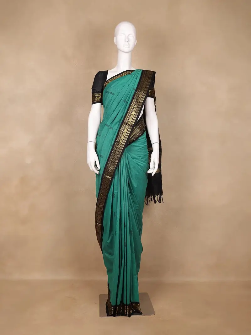 Green Floral Designed Cotton Saree 1