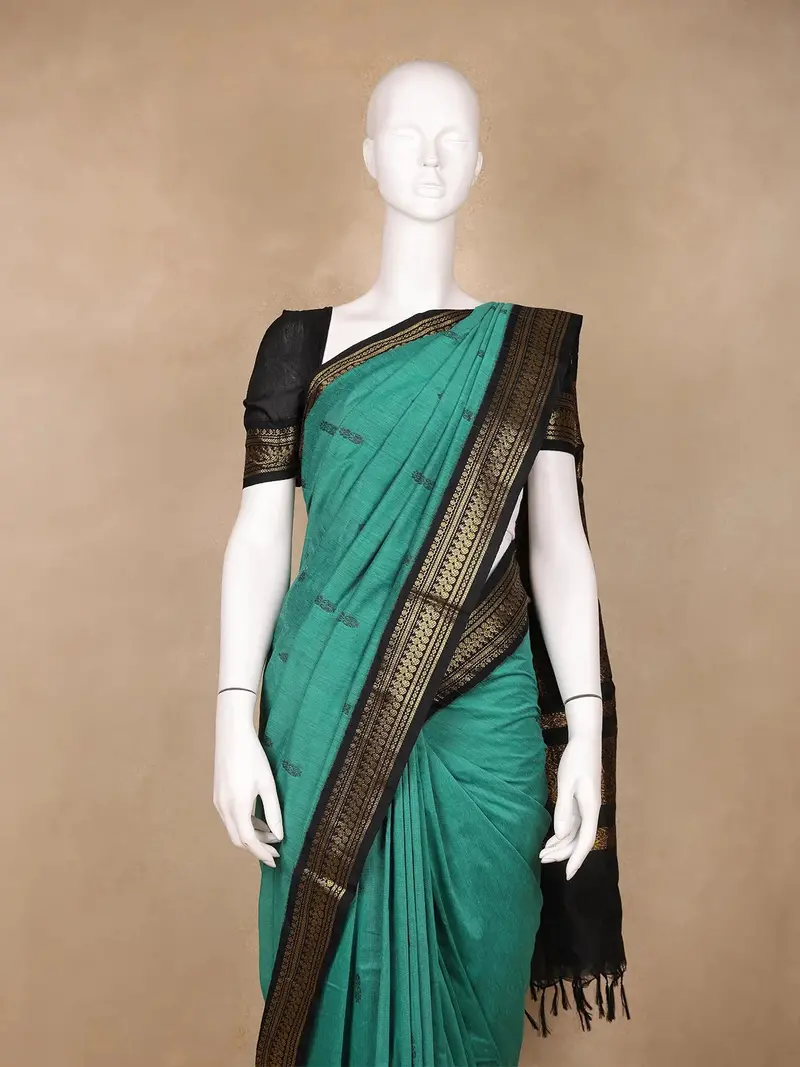 Green Floral Designed Cotton Saree 2