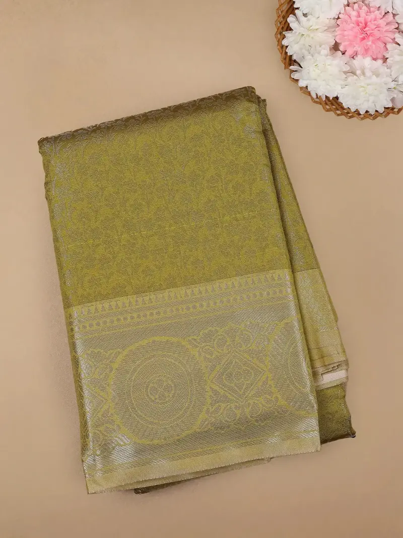 Green Floral Designed Fancy Art Silk Saree 1