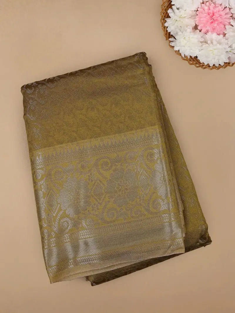Green Floral Designed Fancy Art Silk Saree 1