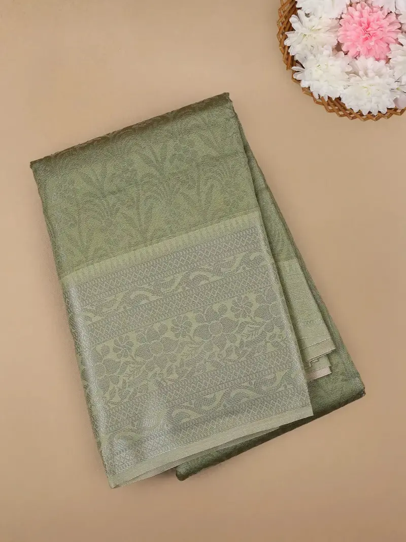Green Floral Designed Fancy Art Silk Saree 1