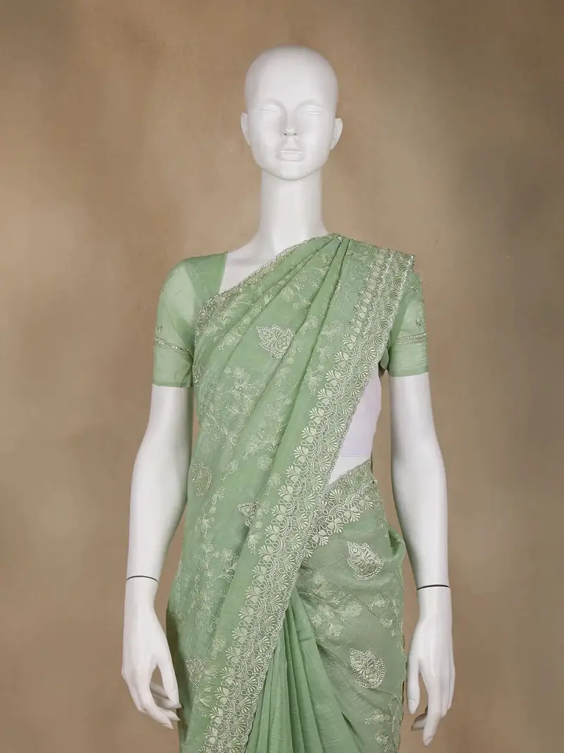 Green Floral Designed Organza Designer Saree 2