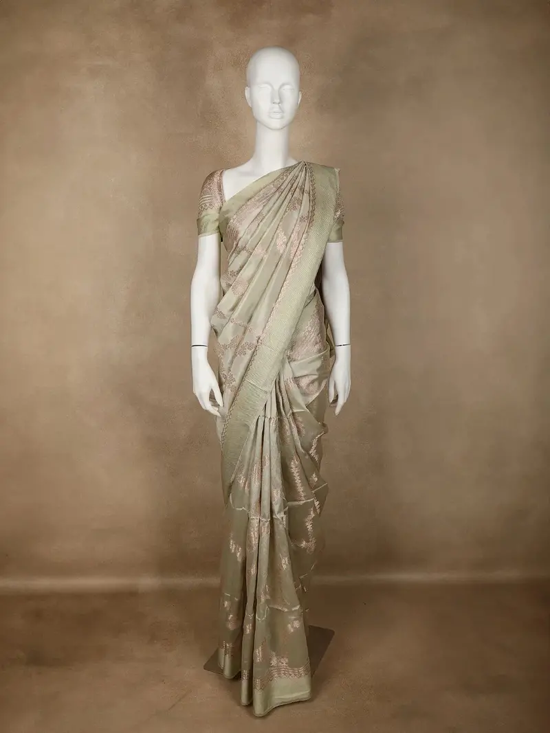Green Floral Designed Semi Silk Fancy Saree 1