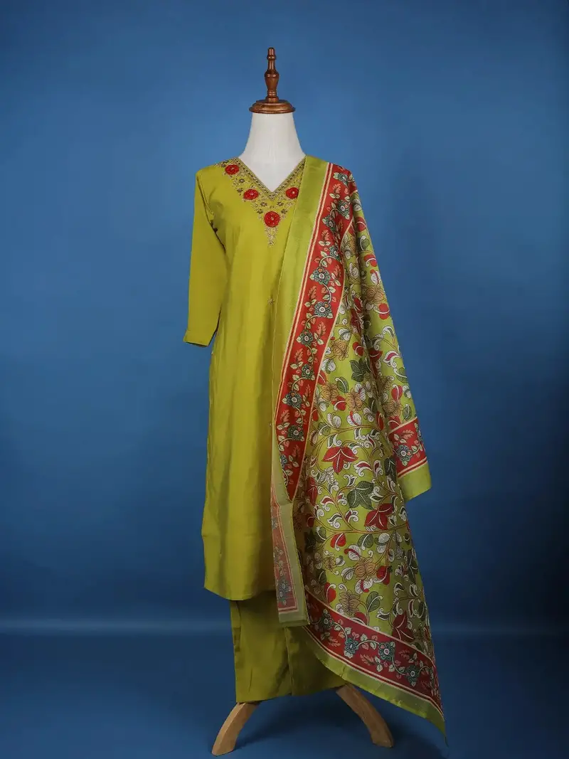Green Floral Designed Semi Silk Salwar Suit 1