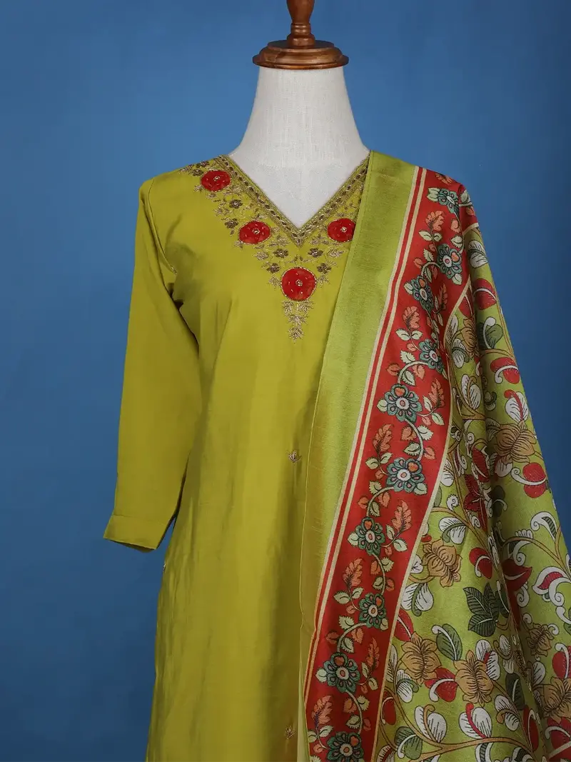 Green Floral Designed Semi Silk Salwar Suit 2