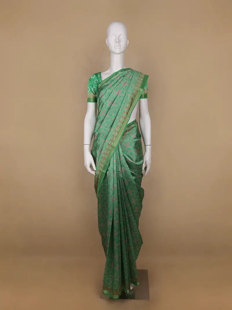 Green Floral Designed Semi Silk Saree 1