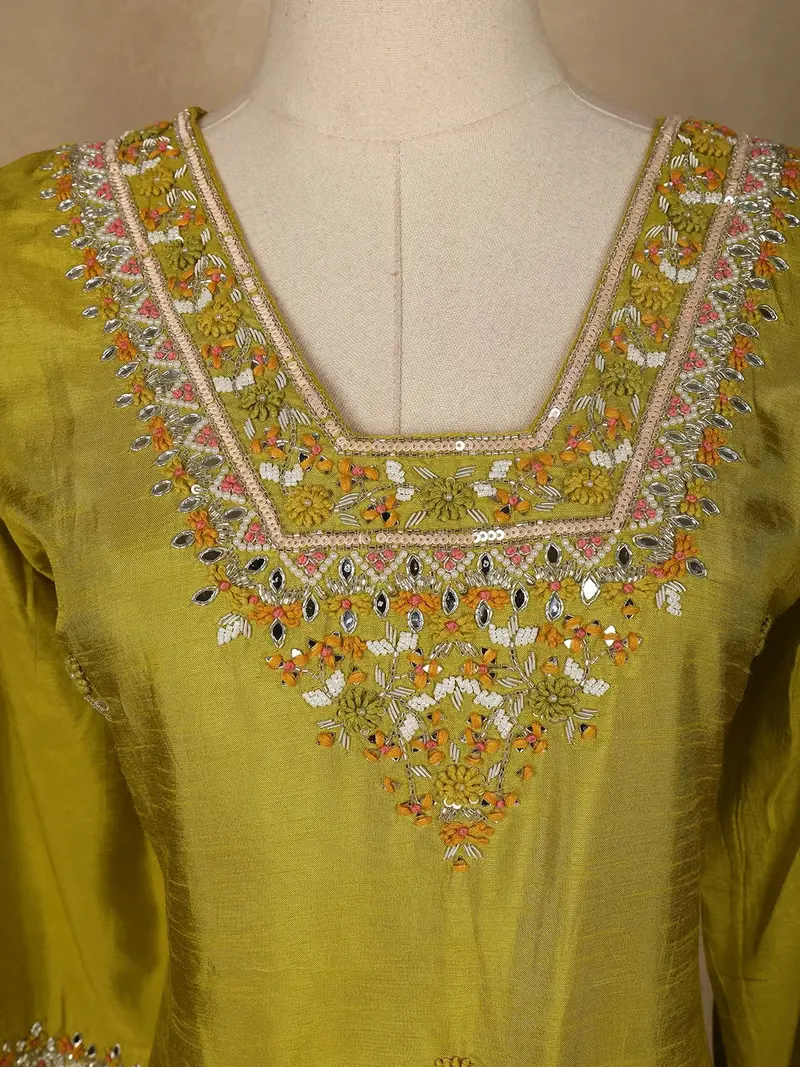 Green Floral Designed Semi Silk Sharara Salwar Suit 2