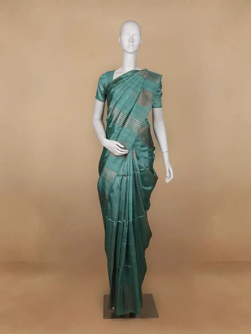 Green Floral Designed Semi Tussar Saree 1
