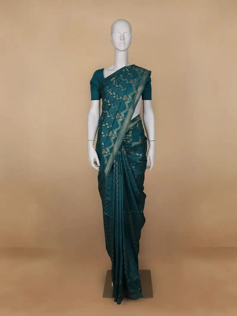 Green Floral Designed Semi Tussar Saree 1