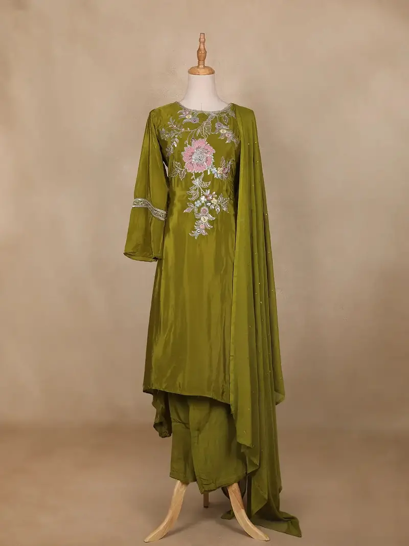 Green Floral Designed Tissue Organza Salwar Suit 1