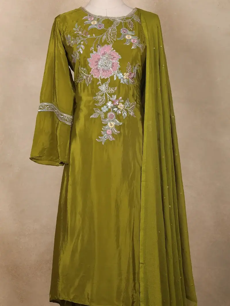 Green Floral Designed Tissue Organza Salwar Suit 2