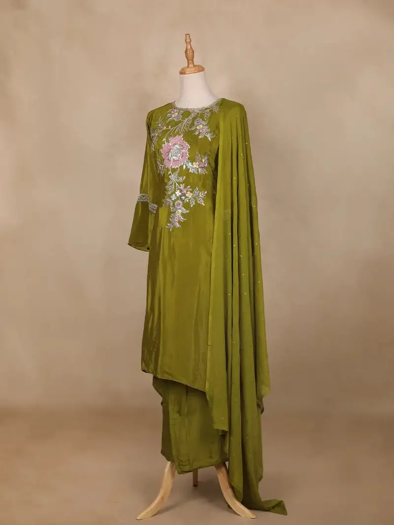 Green Floral Designed Tissue Organza Salwar Suit 3
